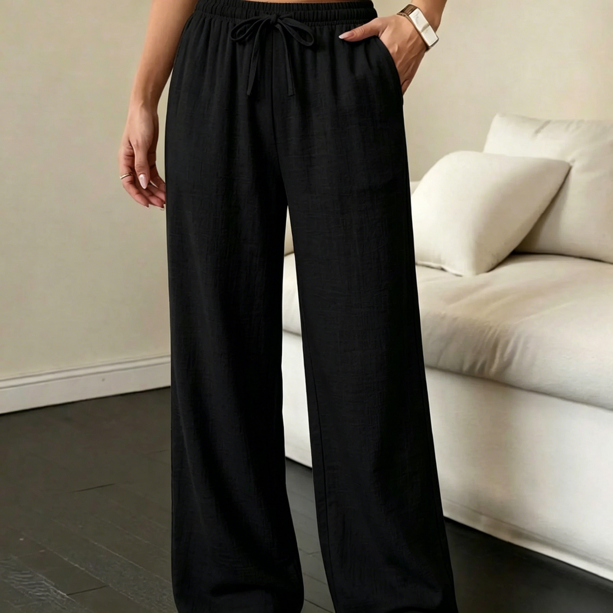 Unisex Wide-Leg Drawstring Pants – Lightweight Casual Beach & Everyday Trousers