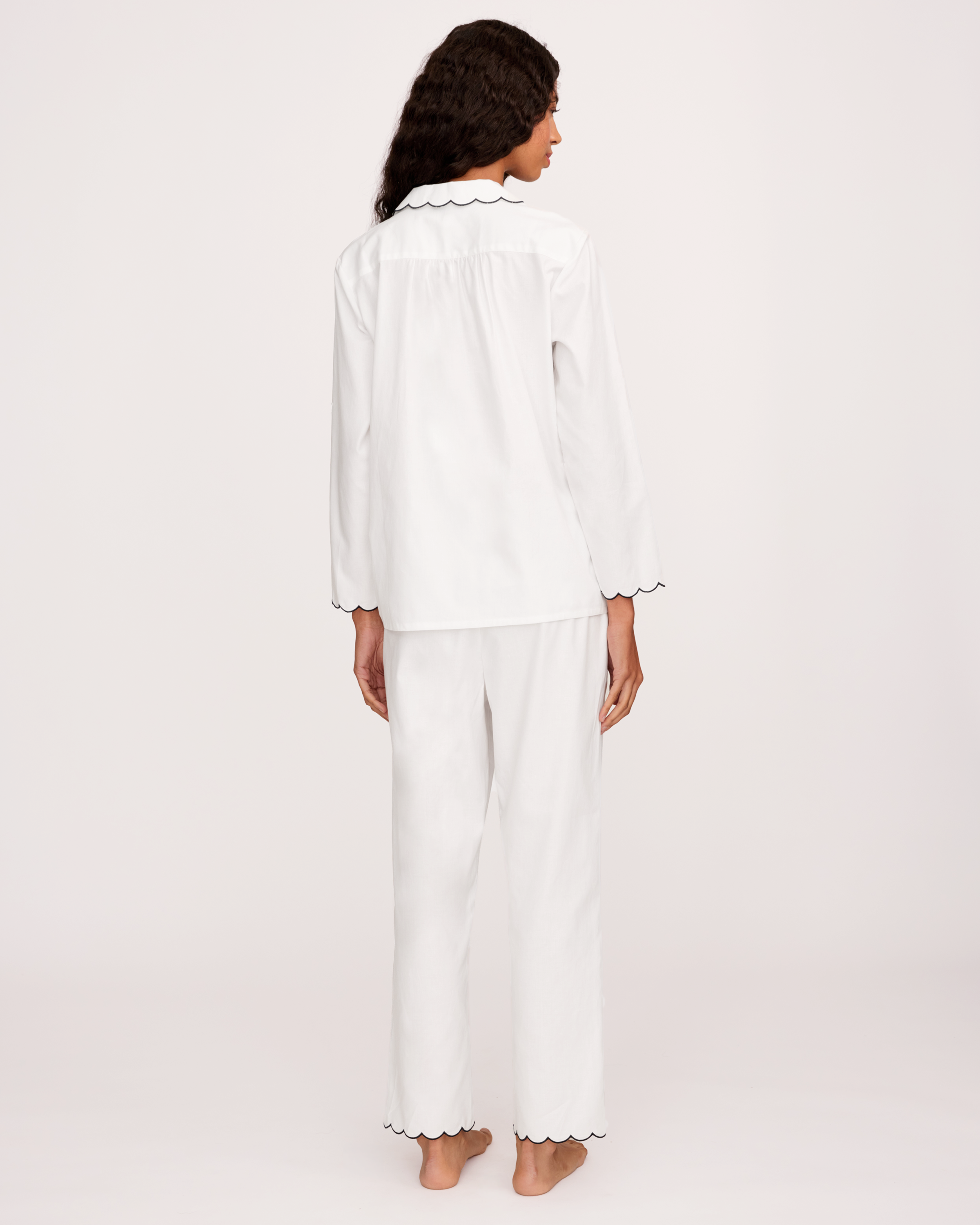 Women's Twill Colette Pajama Set in White with Navy Piping