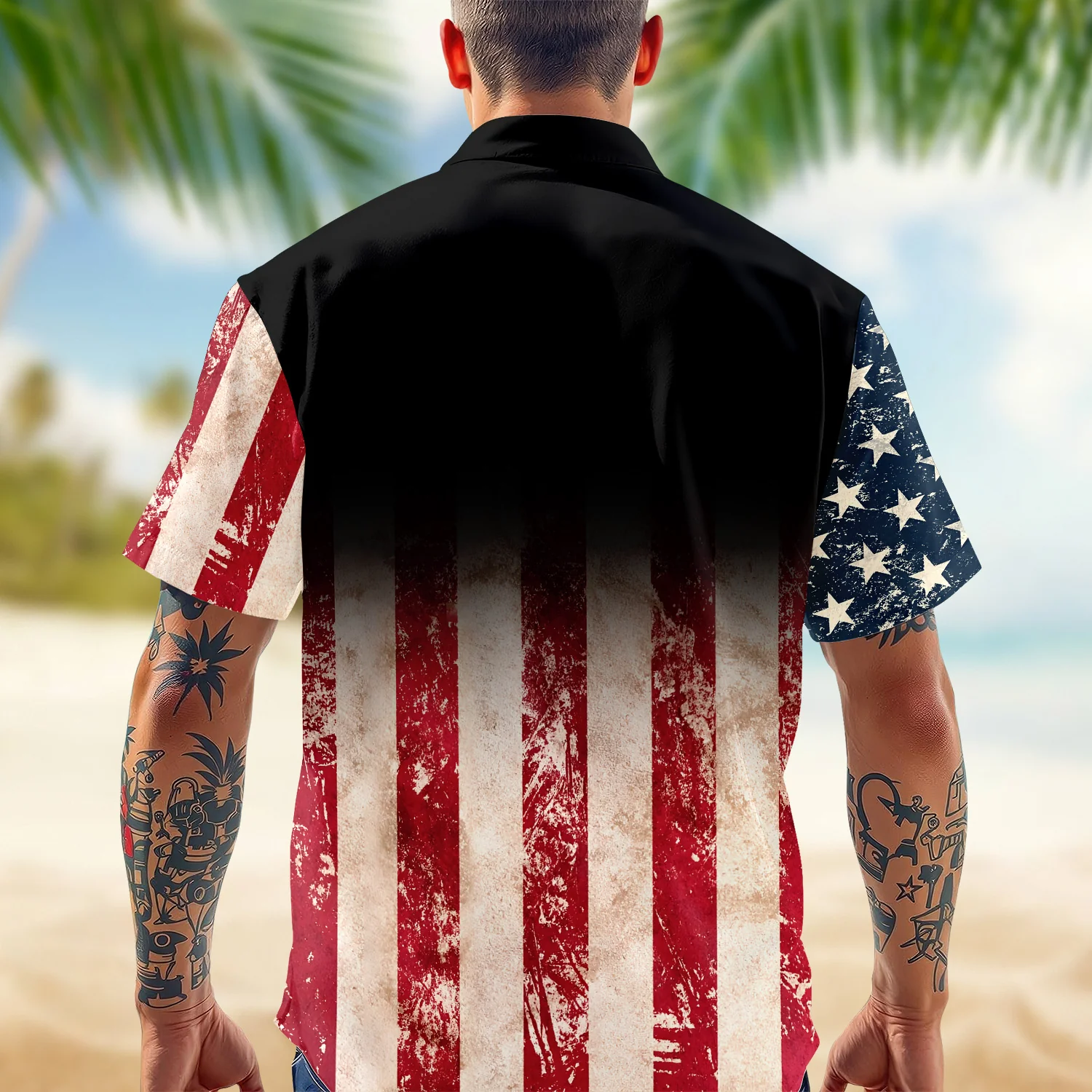 Men's God Bless America 1776-2026 Bald Eagle Gradient American Flag Shirt