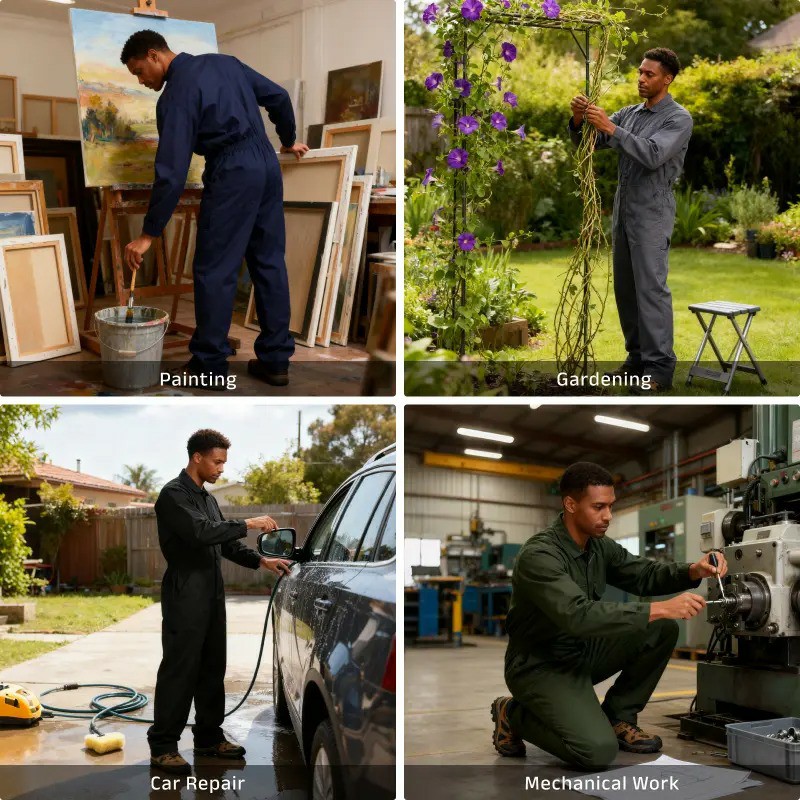 Men's 100% Cotton Workwear. It features long sleeves, durable twill fabric, multiple pockets for storage, and is suitable for both casual and work scenarios.