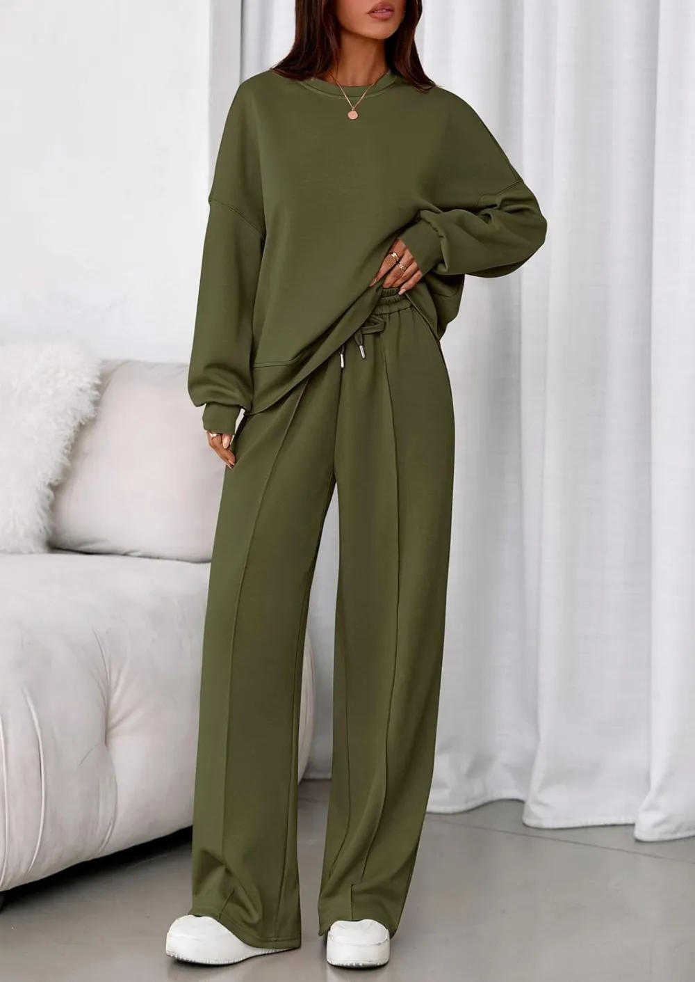 2 Piece Sets For Women Fall Trendy Long Sleeve Sweatshirt Wide Leg Pants Loungewear