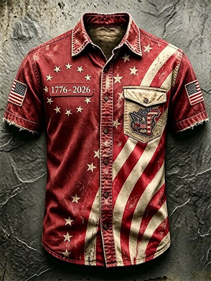 Men's Casual Retro Print Short-Sleeve Shirt
