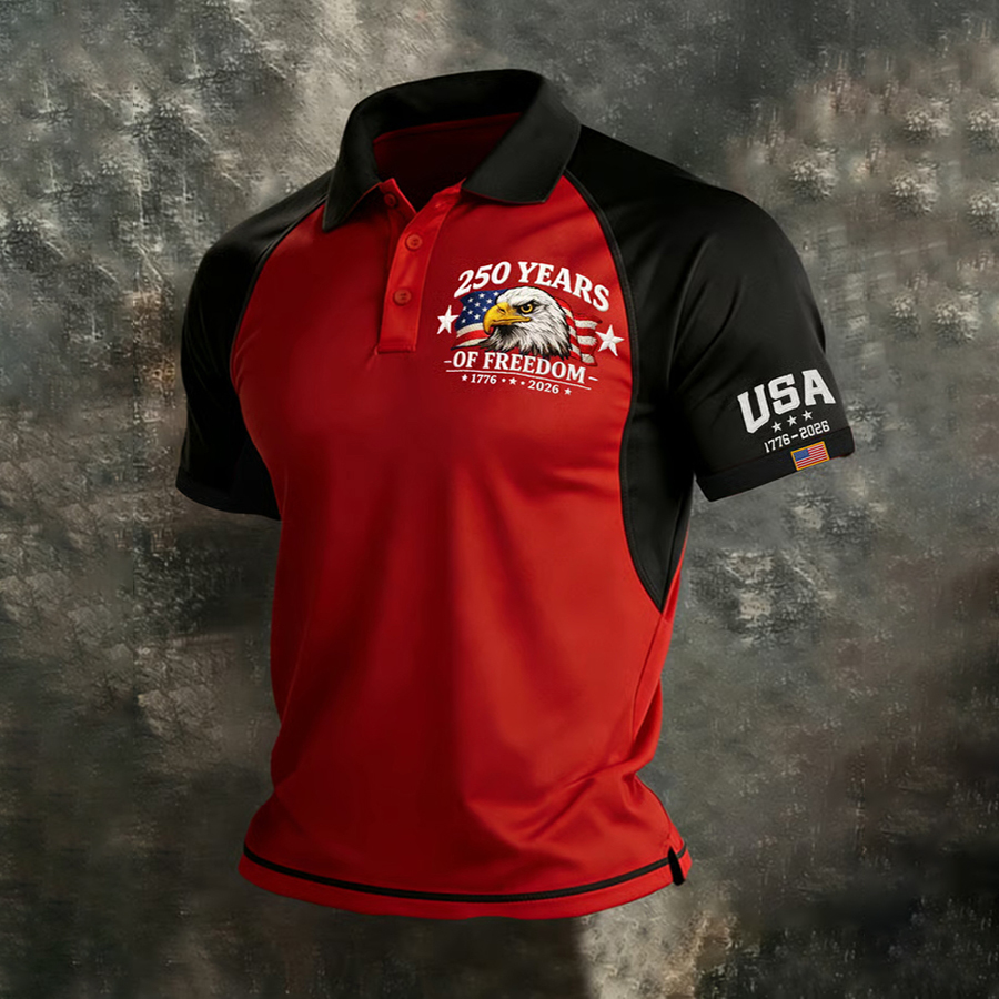Men'S Retro American Celebration Shoulder And Collar T-Shirt