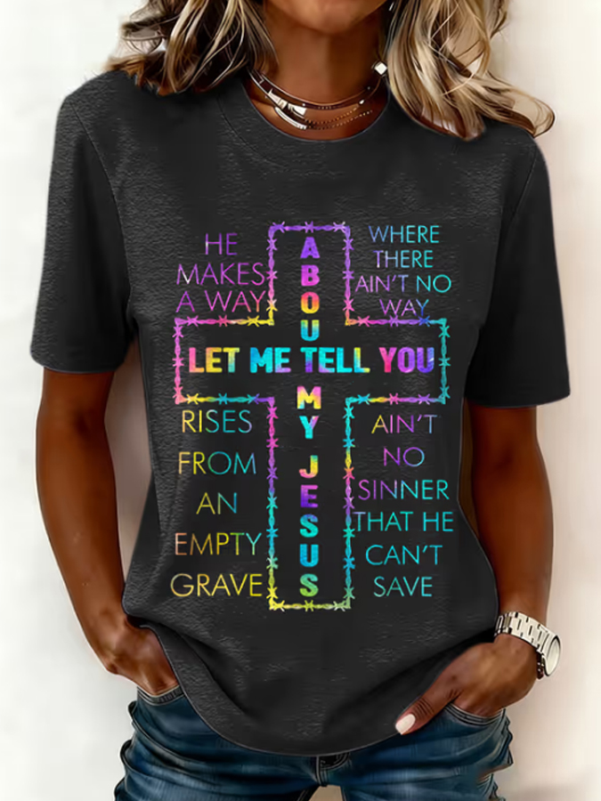 Women's Casual Faith Print Short-Sleeve T-Shirt