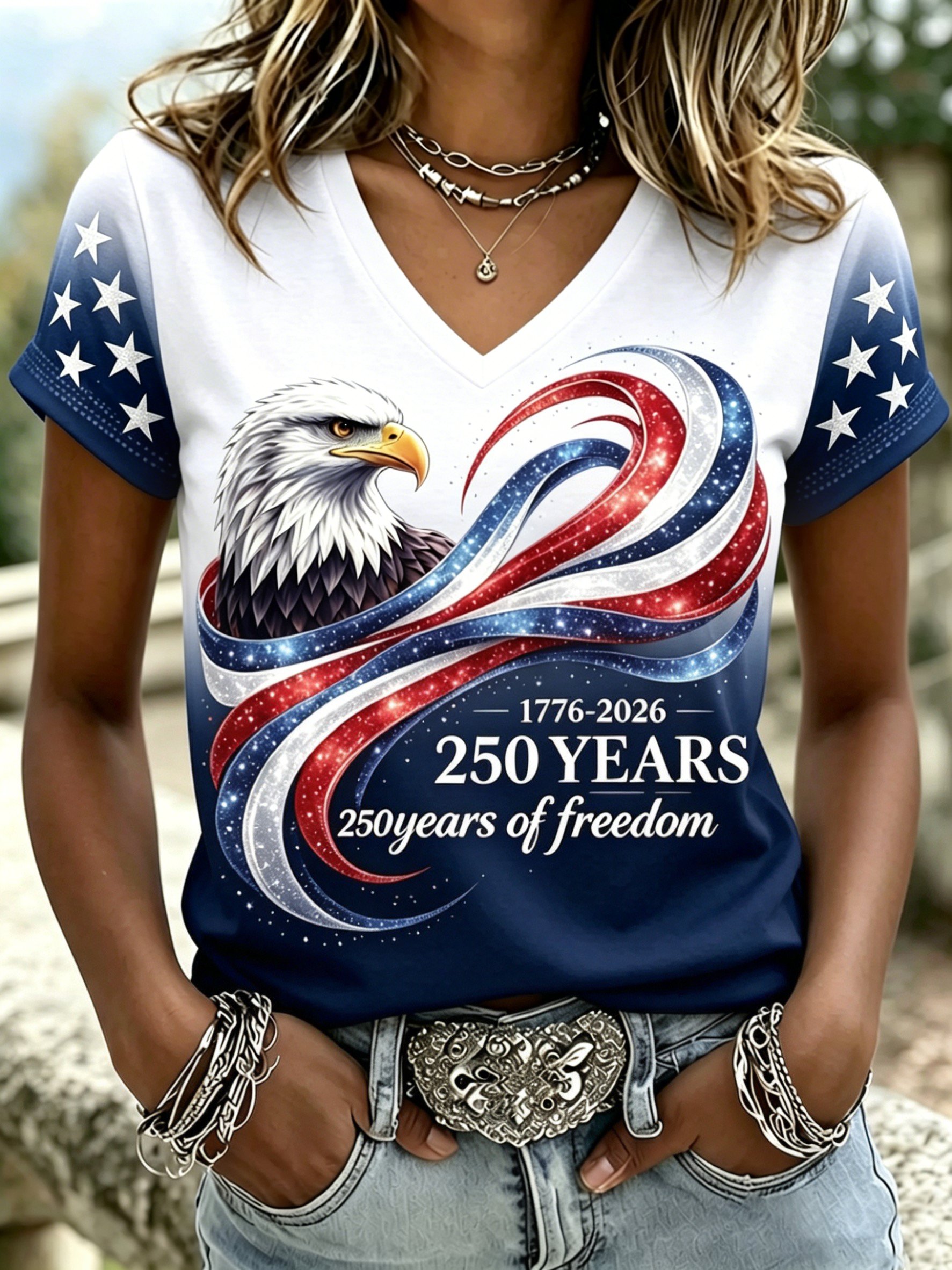 Women'S Casual U.S. 250th Anniversary Commemorative Printed T-Shirt