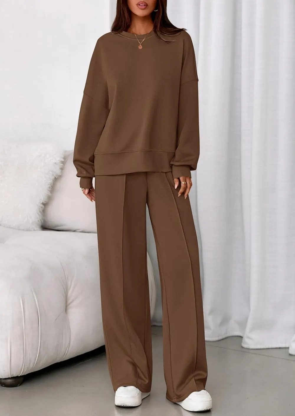 2 Piece Sets For Women Fall Trendy Long Sleeve Sweatshirt Wide Leg Pants Loungewear