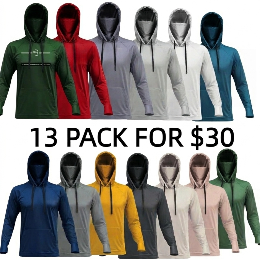 Fishing and Construction Shirts - Hooded UPF 50 Long Sleeve with Gaiter - Lightweight, Breathable, Moisture-Wicking, Premium Outdoor Wear for Men