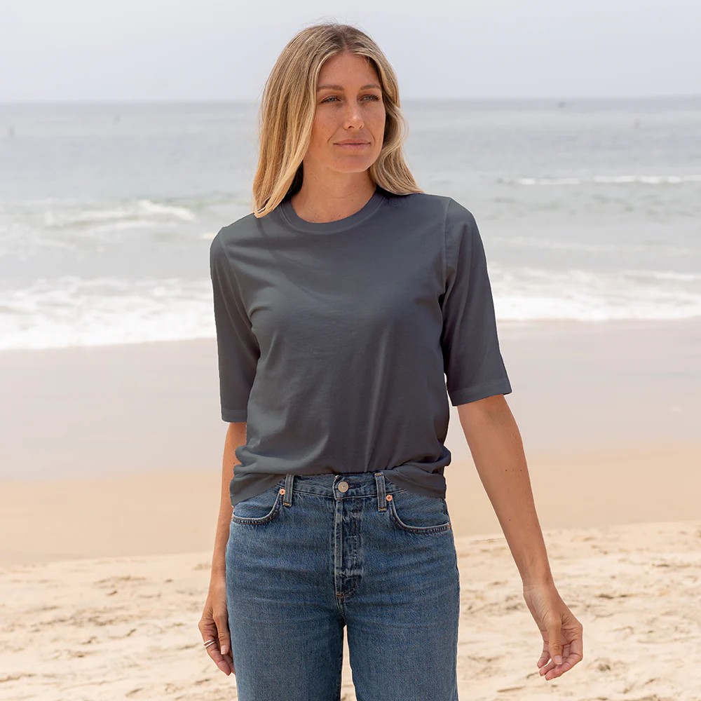 Womens Elbow Sleeve Crew Neck
