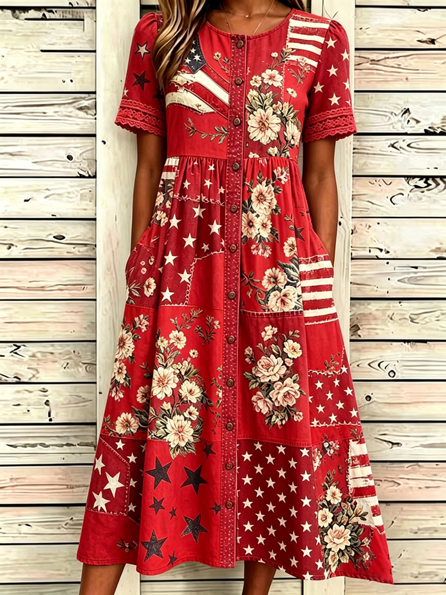 Women'S Casual American Independence Day Print Art Casual Dress