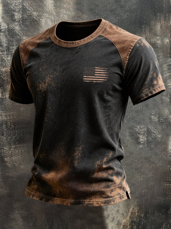 Men's Retro-Print, Color-Block 