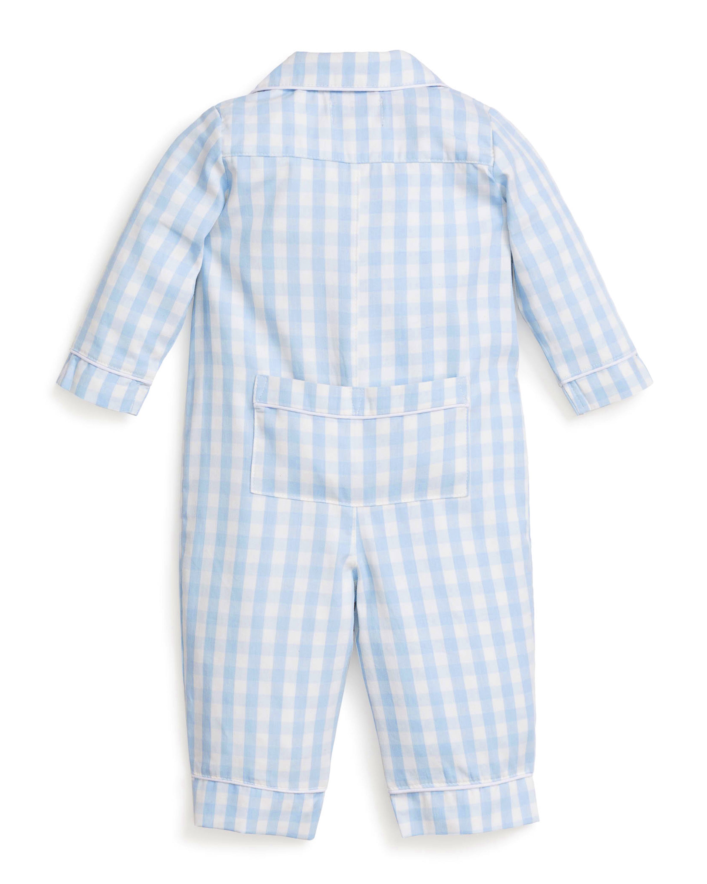 Baby's Twill Classic Romper in Light Blue Gingham