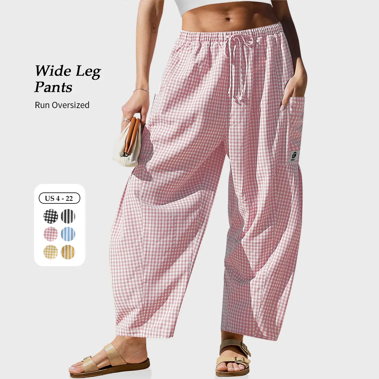 Women's SS26 Wide Leg Gingham Plaid Pants