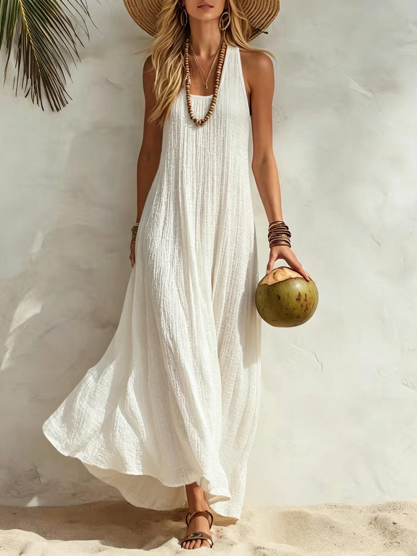Women's long summer dress with a bohemian beach-vacation vibe.