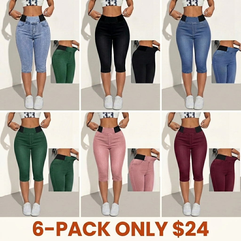 Women's Slim-Fit Solid-Color Mid-Rise Stretch Denim Cropped Jeans