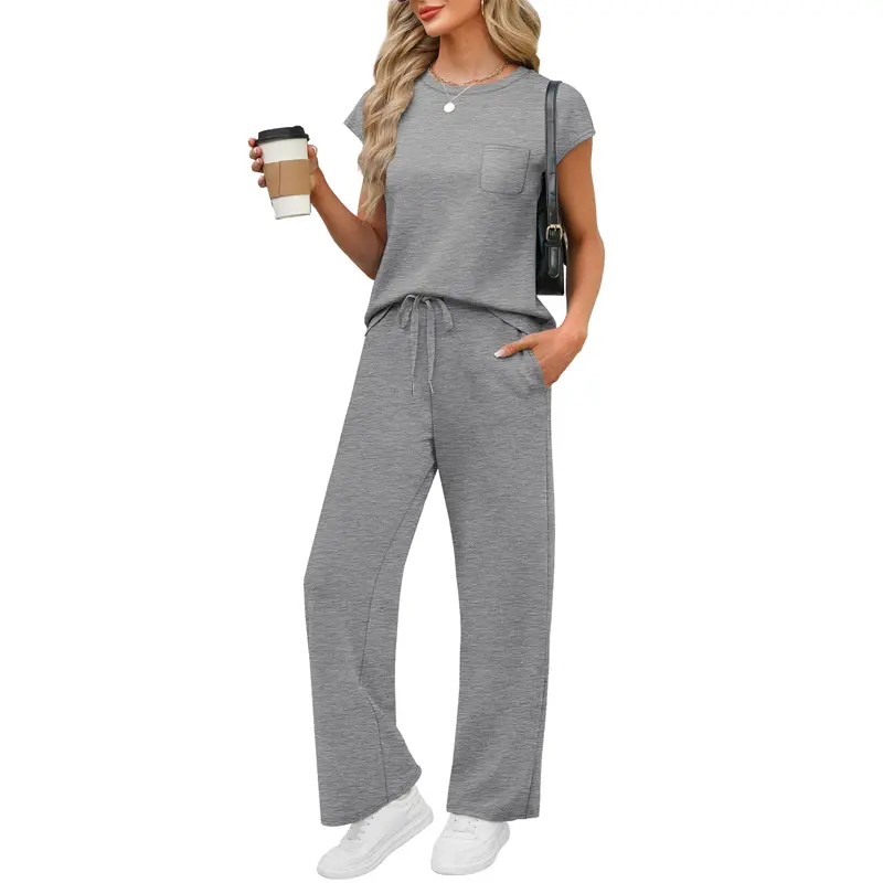 Women's 2 Piece Sets – Casual Summer Travel Vacation Outfits Cap Sleeve Lounge Set Chic Crewneck Soft Silky Breathable Clothes