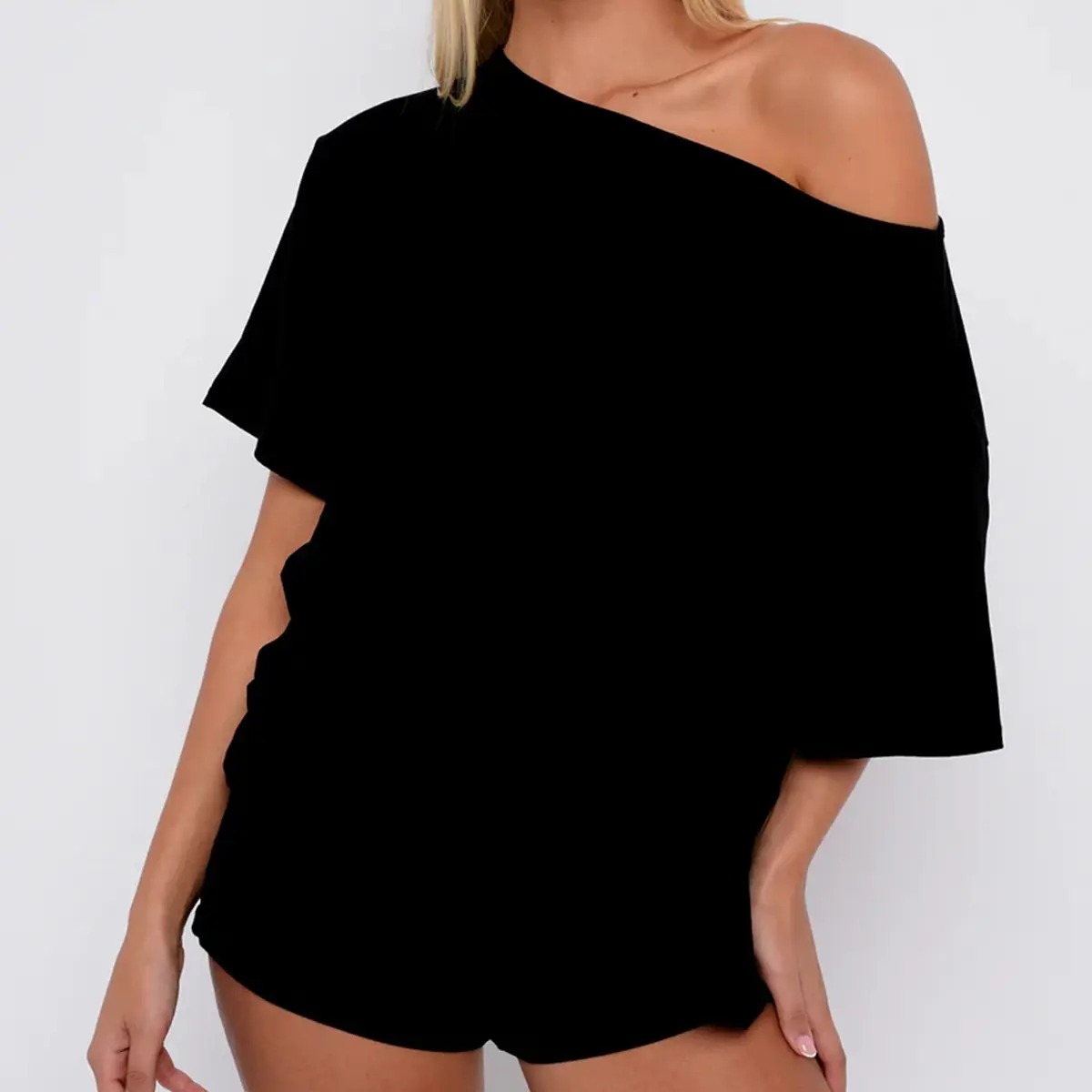 Women's Off-Shoulder Lounge Set Casual Top & Fitted Shorts