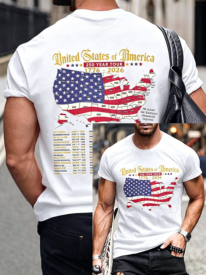 Men'S Casual American 1776-2026 Anniversary Printed Short Sleeved T-Shirt