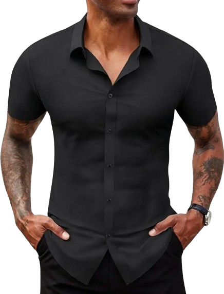 Men's Stretch Dress Shirt — Short-Sleeve Slim-Fit Business Casual Button-Down (Athletic Fit)