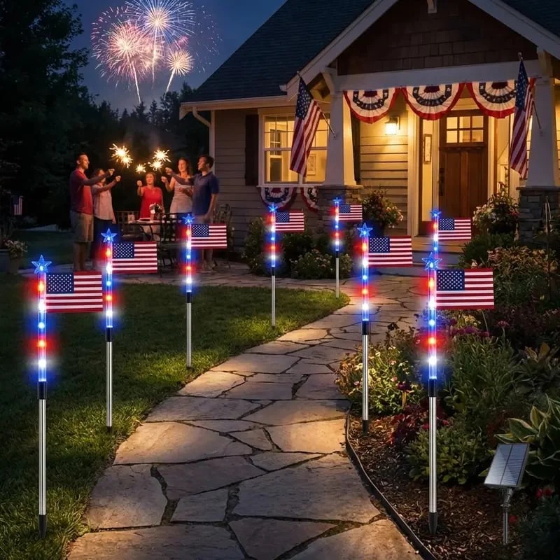 Outdoor Home Solar LED Lights US Flag Decoration Outdoor Flag