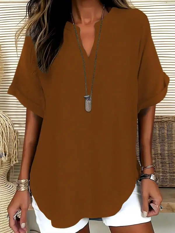🔥LAST day 85% OFF🔥Women's Plain Short Sleeve Blouse, Casual Solid Color Top for Daily Wear, Ladies Clothes for All Seasons