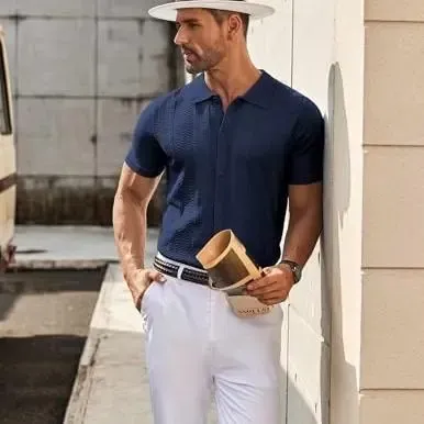 Mens Knit Button Down Shirt
