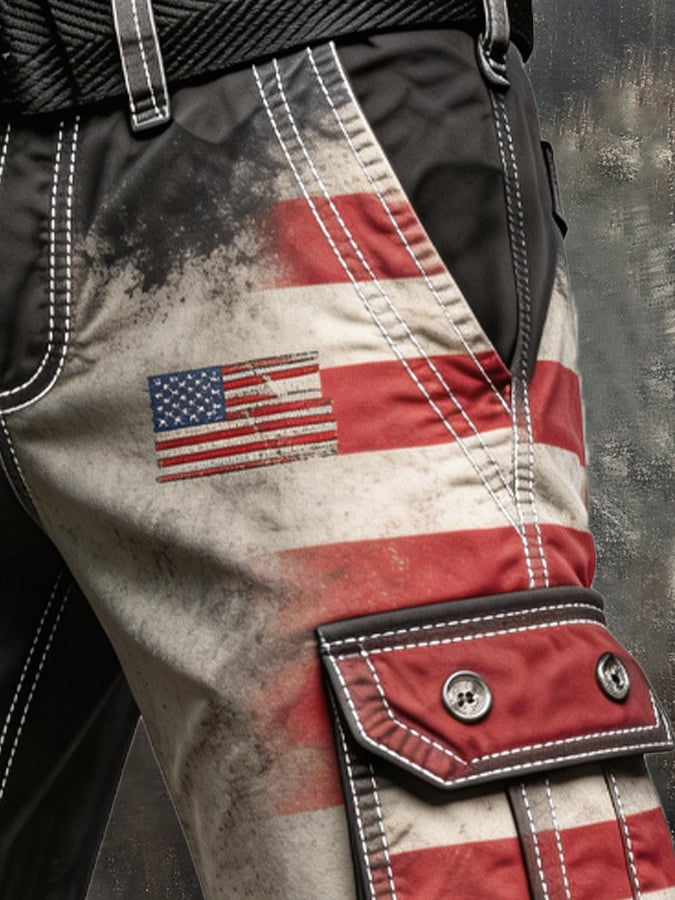Men's Retro Color Block Patriot Pocket Cargo Shorts