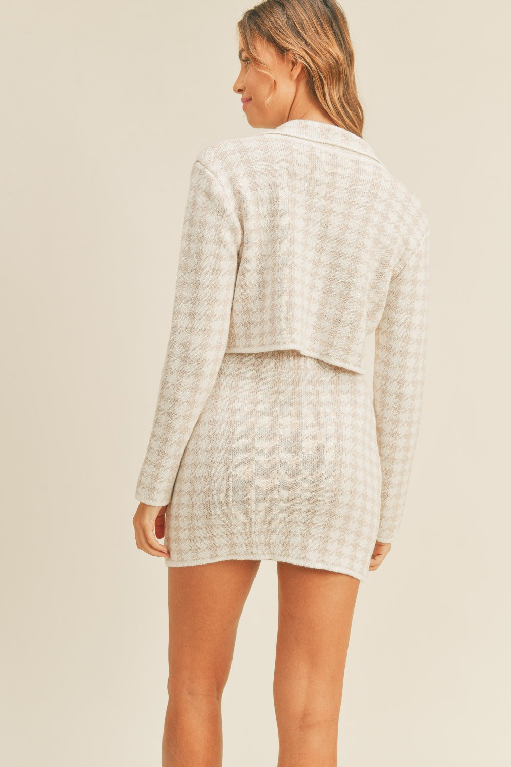 Mable Houndstooth Cropped Knit Cardigan And Mini Skirt Set
