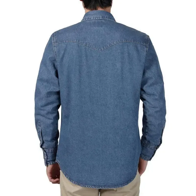 🔥🔥16-PACK-$38.8🔥Men's Long Sleeve Stone-Washed and Pre-Washed Denim Work Shirt