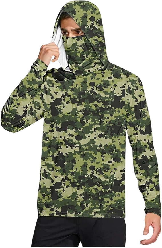 Long Sleeve Sun Shirt Men UPF 50+ Rash Guard Cooling Fishing Hoodies with Mask Casual Summer UV SPF Hiking Blouses