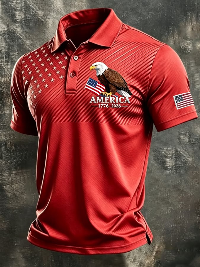 Men's American Flag Print Polo Shirt