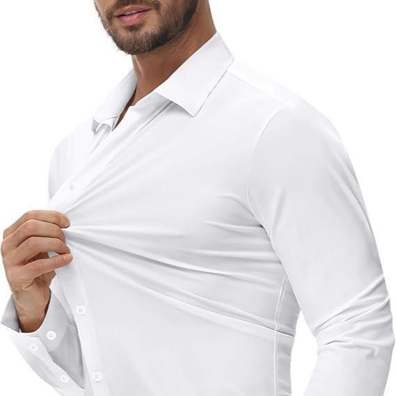 🔥Last Day Promotion!🔥Men’s 4-Way Stretch Travel Dress Shirt: Wrinkle-Free Slim Fit