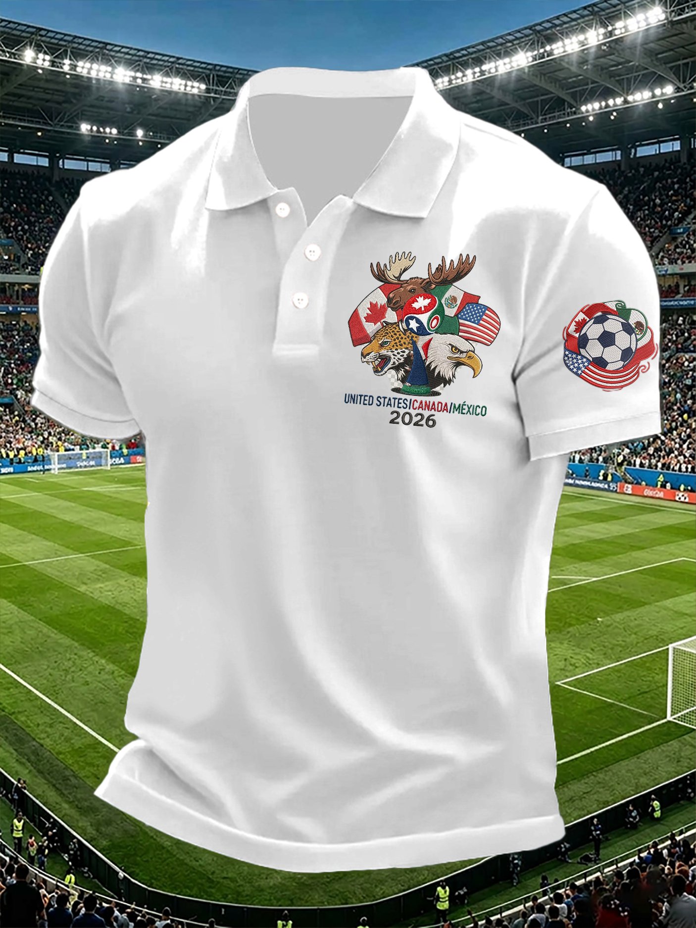 Men's Retro 2026 Soccer Mexico United States Canada Printed Polo Shirt
