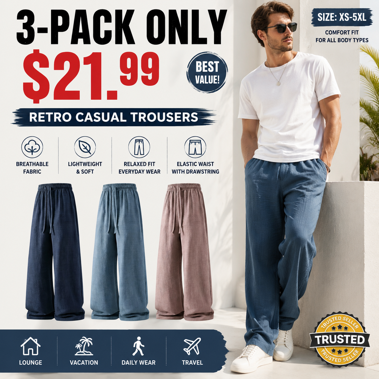 Limited-Time 9-Piece Set – Unisex summer lightweight casual retro pants