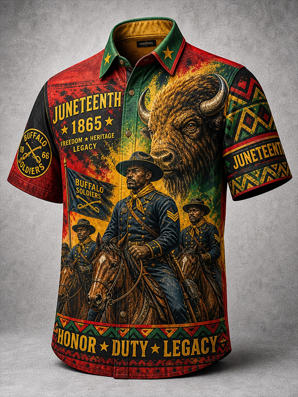 Men's Juneteenth Buffalo Soldier Freedom Art Print Short Sleeve Shirt