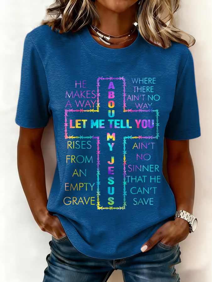 Women's Casual Faith Print Short-Sleeve T-Shirt