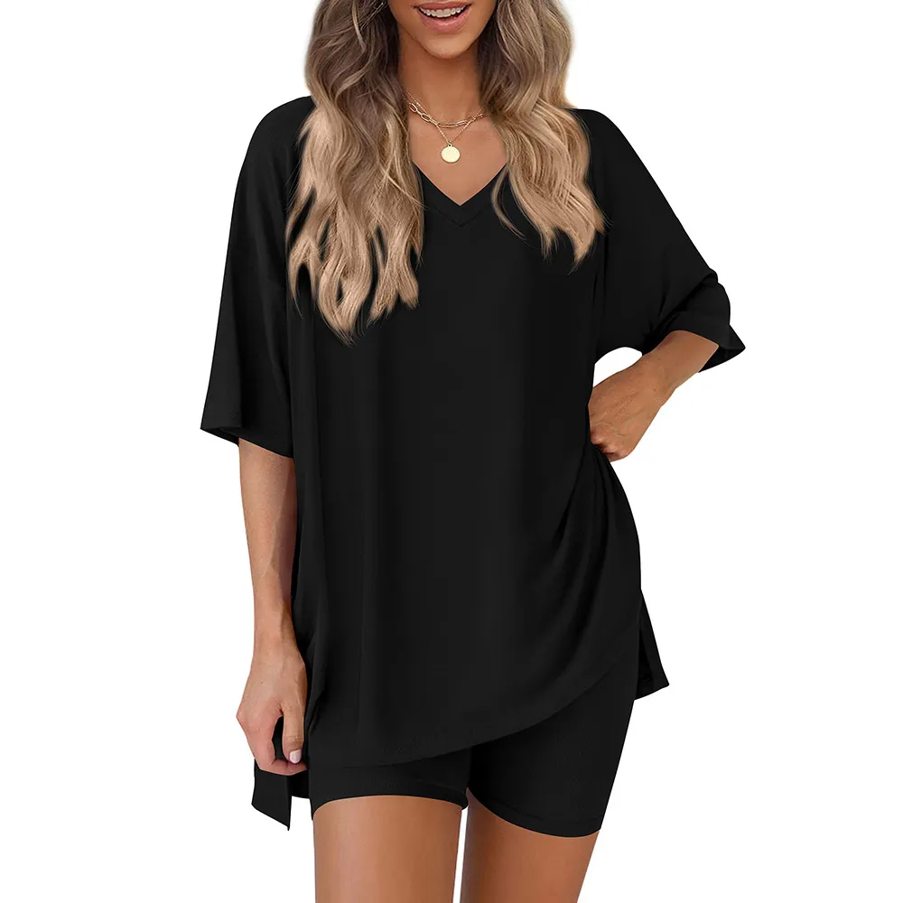 Women 2 Piece Lounge Set Casual Oversized Shirts Biker Shorts