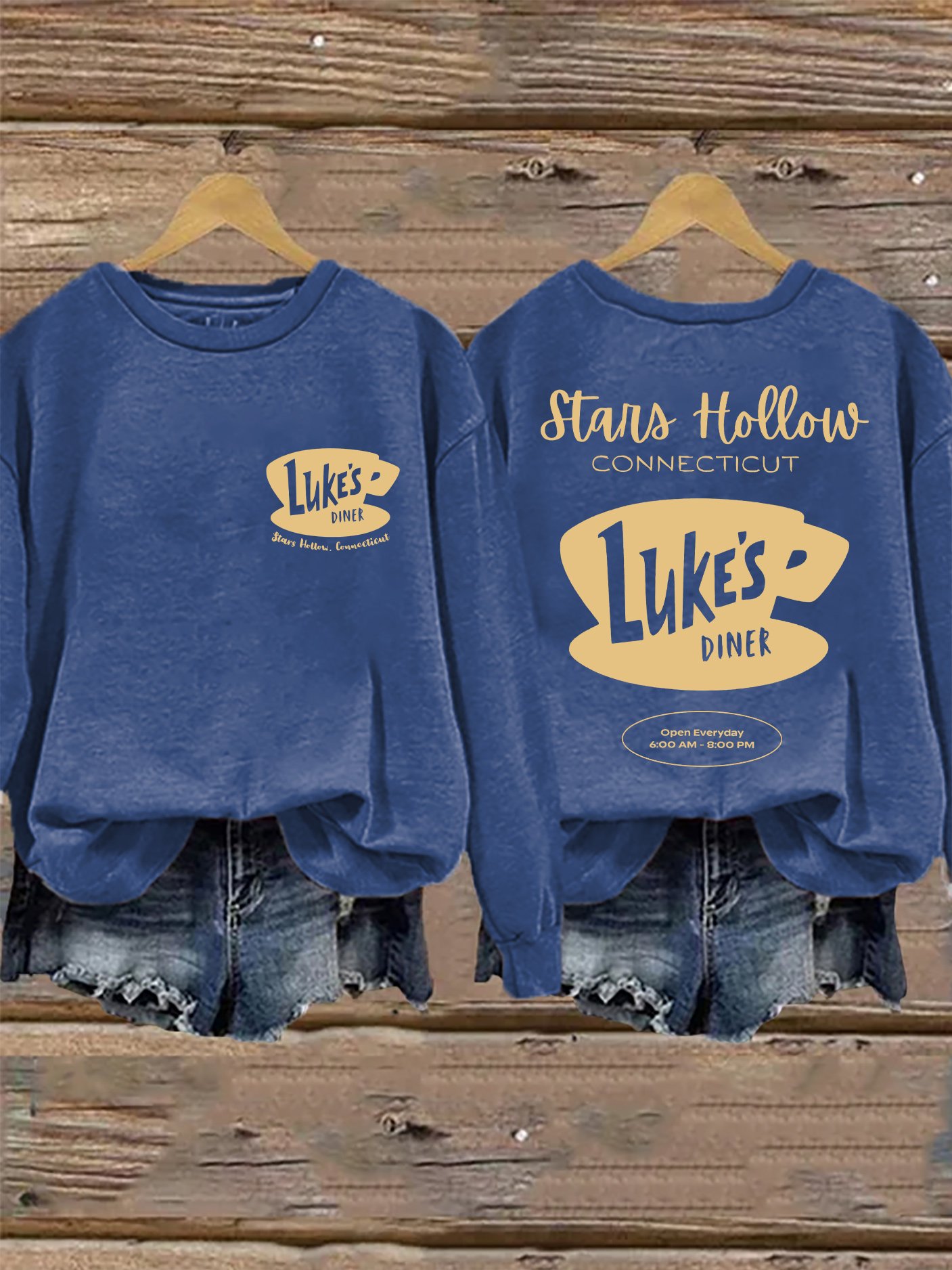 🔥HOT SALE🔥Retro Fall Luke’s Diner Stars Hollow, Connecticut Stars Hollow Connecticut Luke’s Diner Open Everyday 6:00 Am – 8:00 Pm Print Sweatshirt