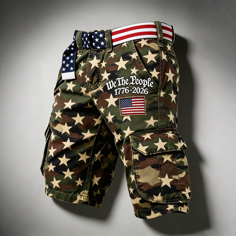 Men's We The People 1776-2026 Camo Star Print Cargo Shorts (Excluding Belt)