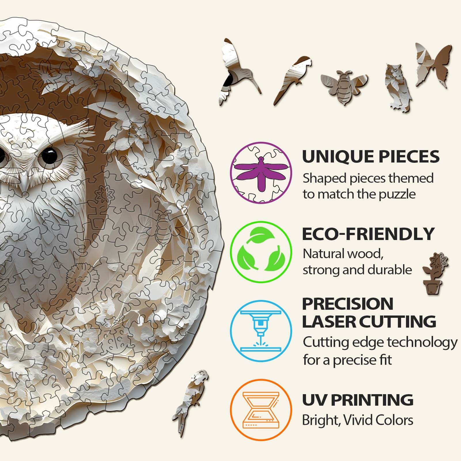 Paper Carved Owl Wooden Jigsaw Puzzle