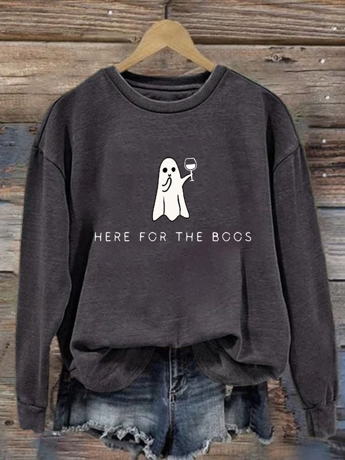Women's Halloween Here for the Boos Print Casual Sweatshirt