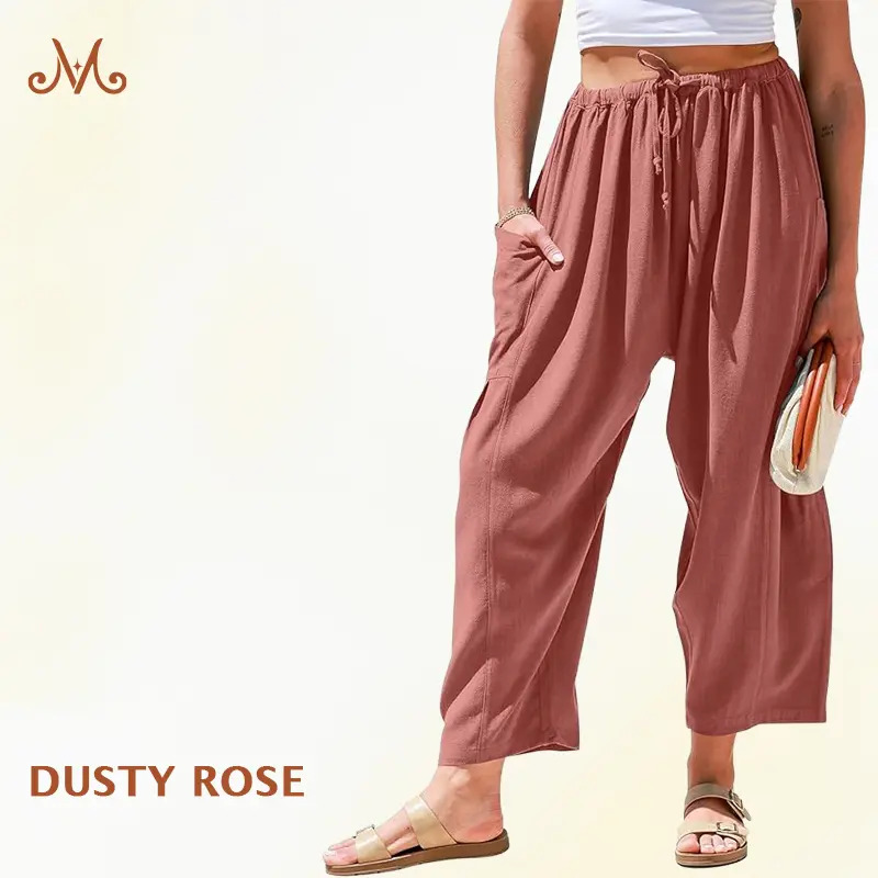 Women Comfort Lightweight Linen Wide Leg Cargo Pants