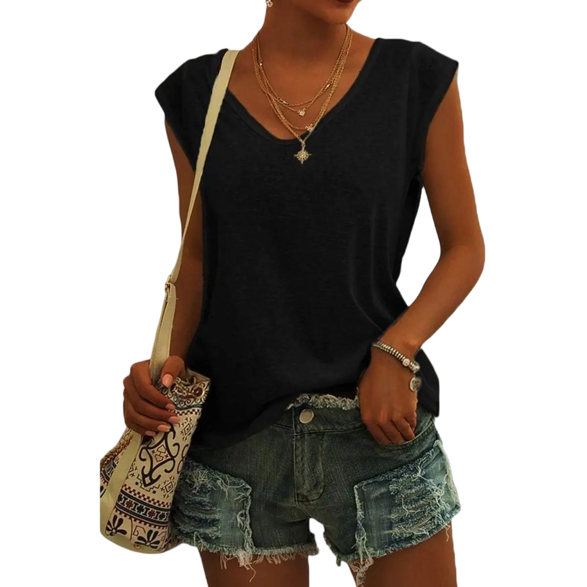 Womens Cap Sleeve Tops V Neck Loose Fit Tshirts Spring Summer Casual Basic Tees