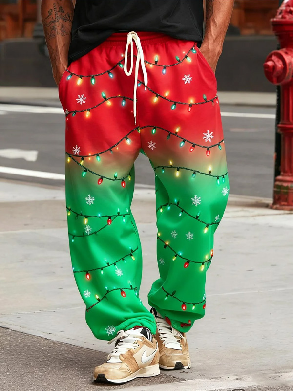 Men's Gradient Christmas Lights Print Sweatpants