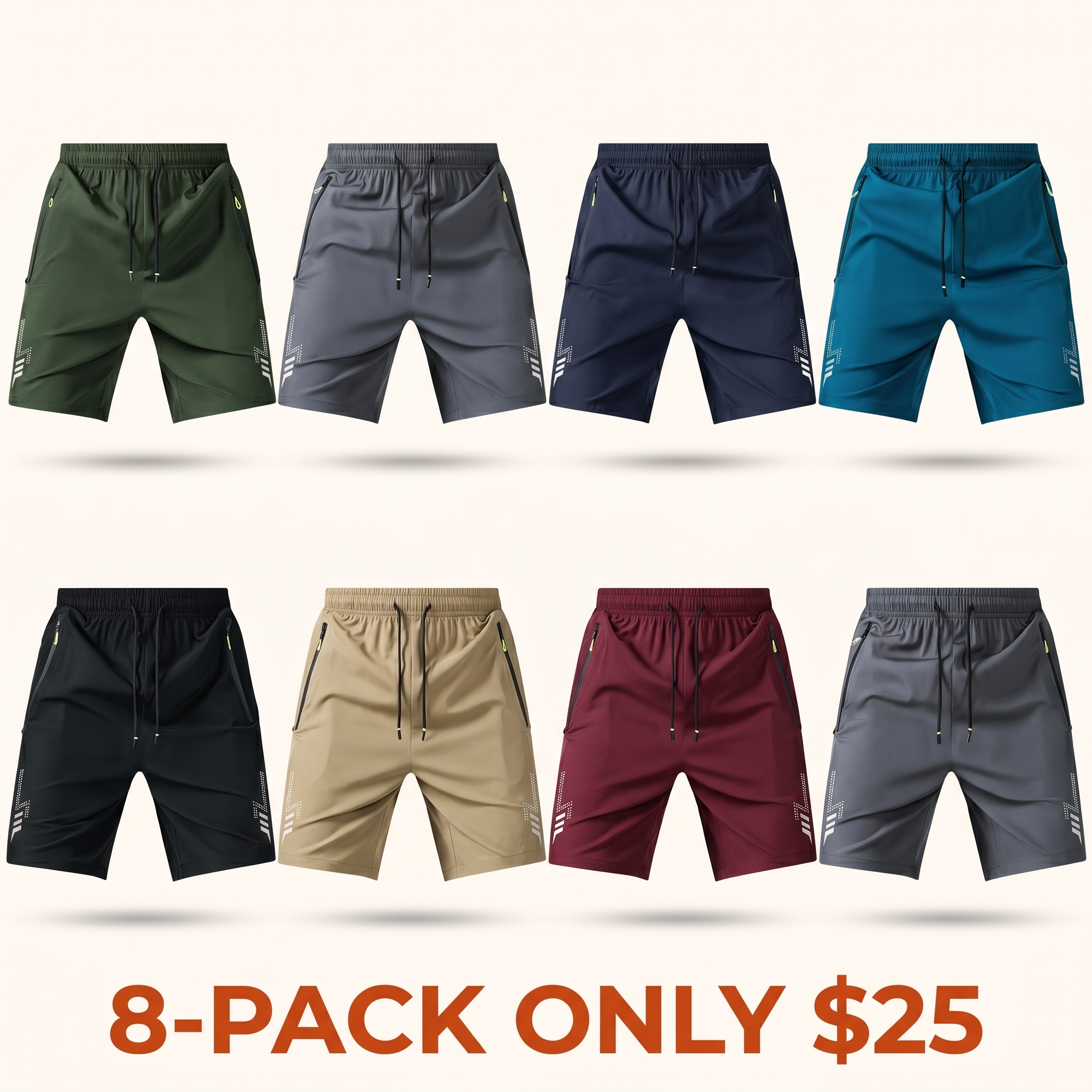 Men's / Unisex Fashion Sports Shorts — Reflective Geometric Print, Drawstring Waist, Side Zip Pockets
