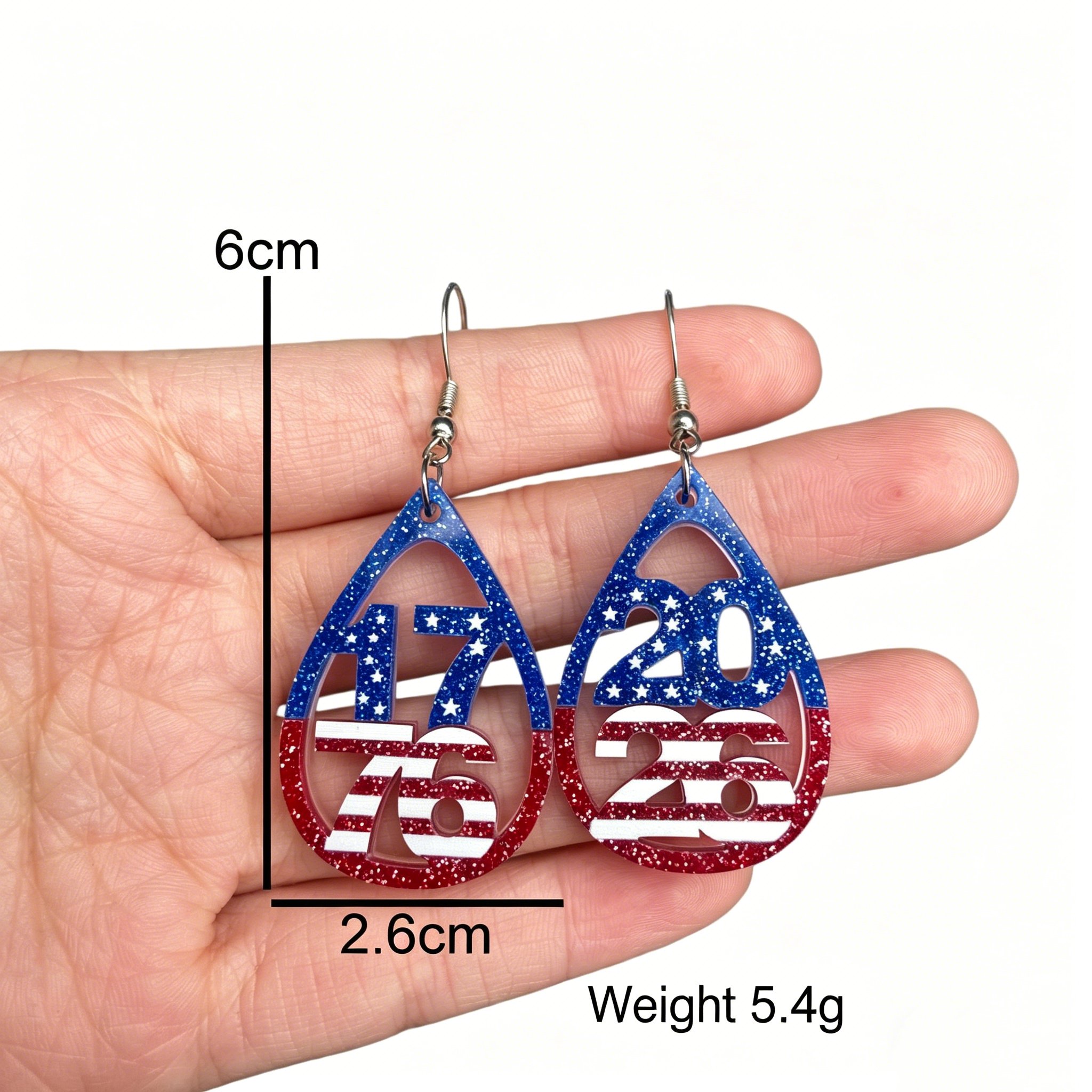 250th Anniversary of U.S. Independence Day — Acrylic Heart, Teardrop, and Number Double-Layer Earrings