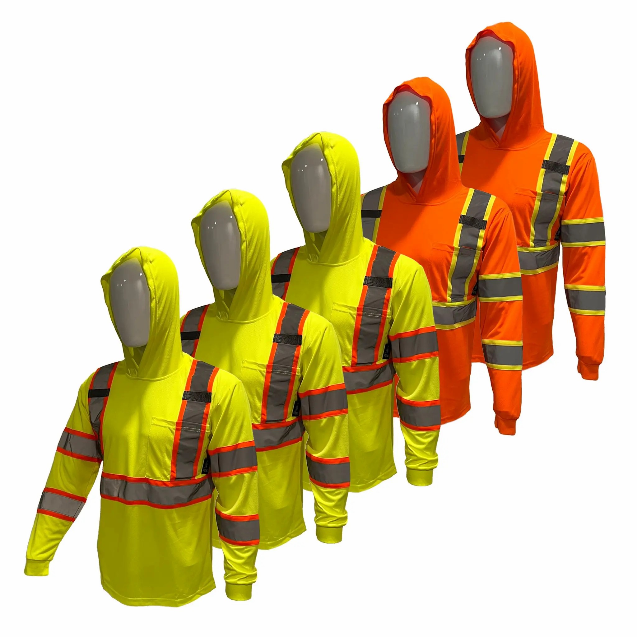 High Visibility Hoodie Long Sleeve Safety Shirt with hoodie Polyester Birdeye Mesh in various color