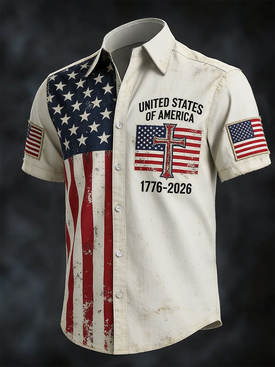 Men's Retro Faith American 250th Anniversary Short-Sleeved Shirt