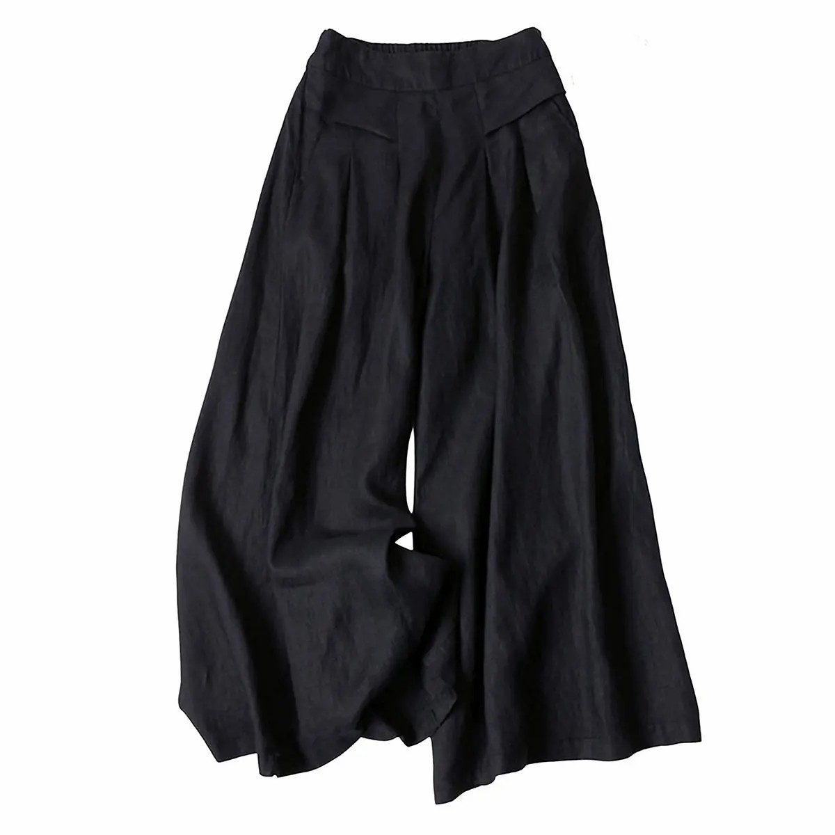 Women's Cotton Linen Wide Leg Culottes – Elastic Waist, Pockets, Minimalist Casual Capri Pants