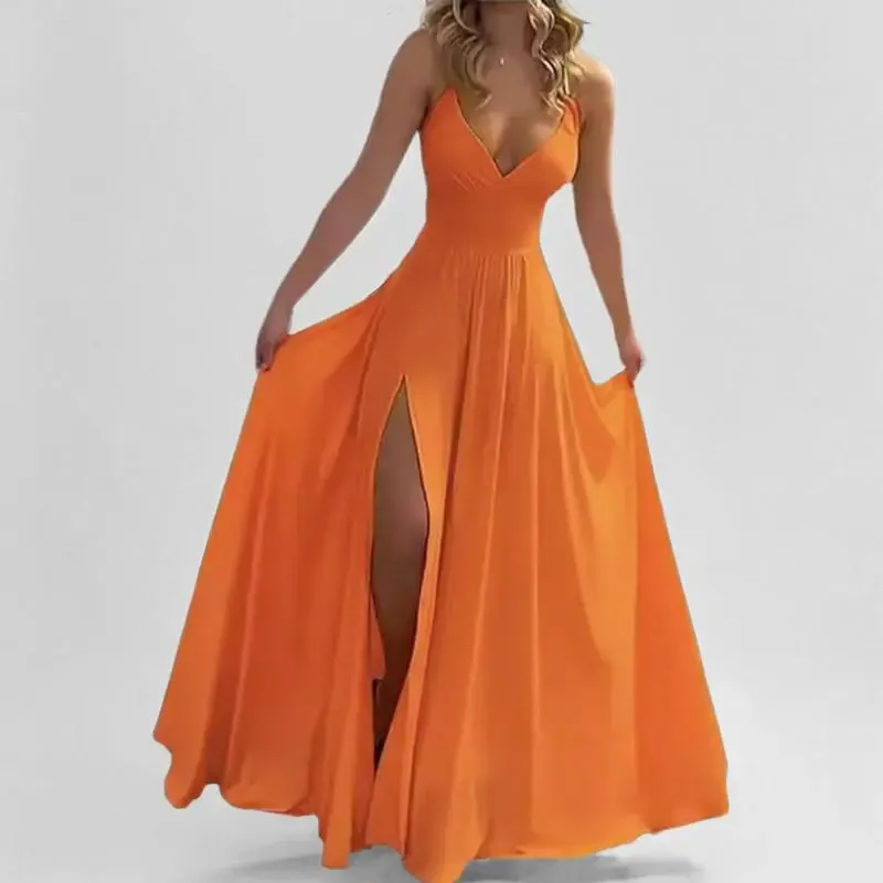 2026 Spring New Arrivals: Women's Strappy Dress—A Stylish, Sexy, Solid-Color Dress with a Slit