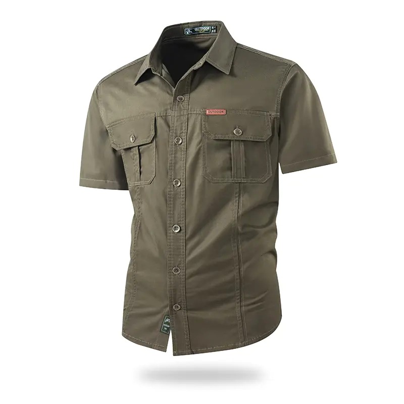 Men's Lightweight Multi-Pocket Short Sleeve Work Shirt Casual Outdoor Summer Utility Shirt